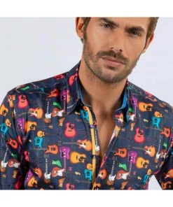 Claudio Lugli Mens Guitars Shirt Navy