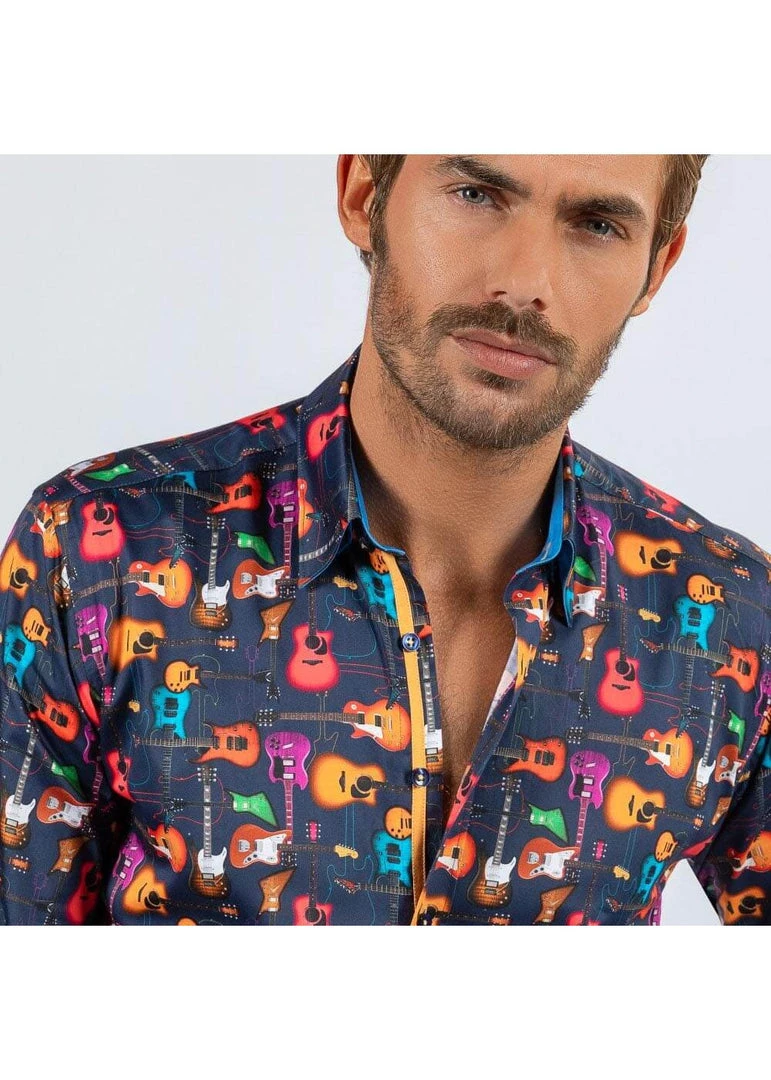 Claudio Lugli Mens Guitars Shirt Navy