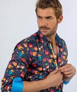 Claudio Lugli Mens Guitars Shirt Navy