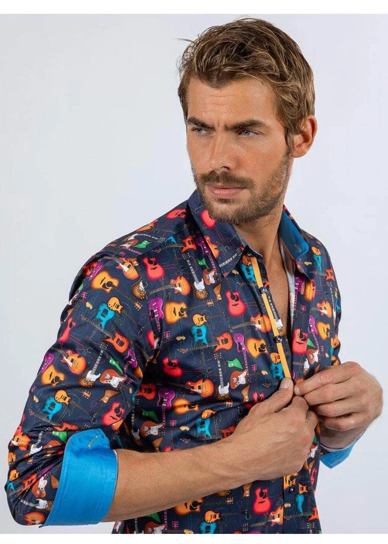 Claudio Lugli Mens Guitars Shirt Navy