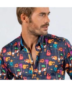 Claudio Lugli Mens Guitars Shirt Navy