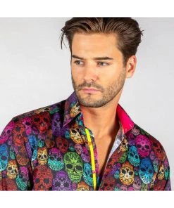 Claudio Lugli Mens Bright Skulls Shirt Black New In