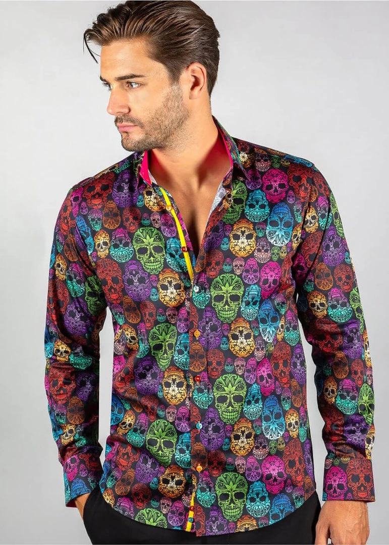 Claudio Lugli Mens Bright Skulls Shirt Black New In