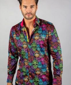 Claudio Lugli Mens Bright Skulls Shirt Black New In