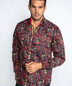 Claudio Lugli Mens Golden Skull Roses Shirt Black