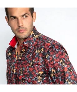 Claudio Lugli Mens Golden Skull Roses Shirt Black