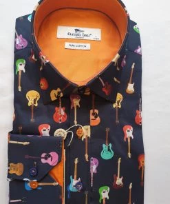 New In Claudio Lugli Mens Guitar Shirt Navy