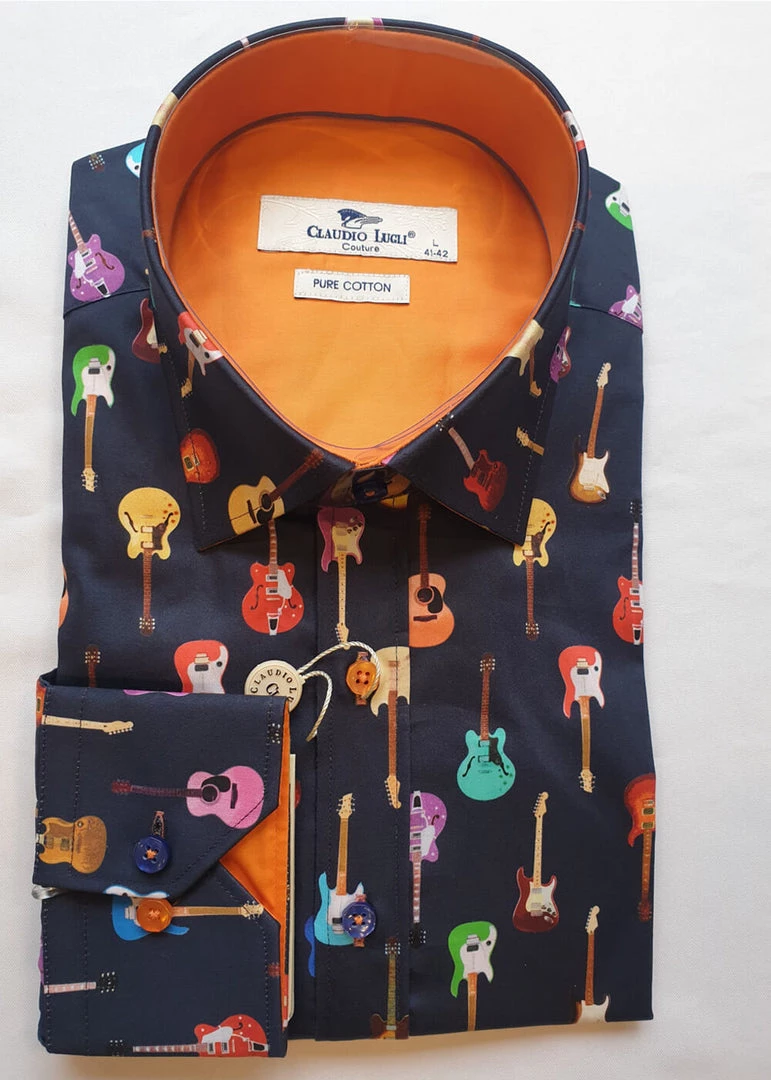 New In Claudio Lugli Mens Guitar Shirt Navy