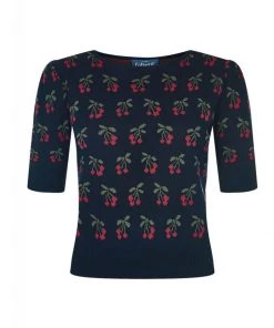 Collectif Chrissie Cherry Pullover Navy Blue