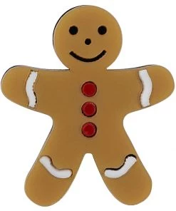 Collectif Gingerbread Man Christmas Brooch Brown New In