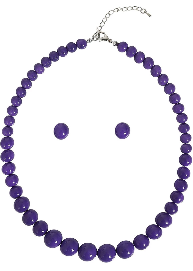 New In Collectif Natalie Bead Set Necklace Earrings Violet