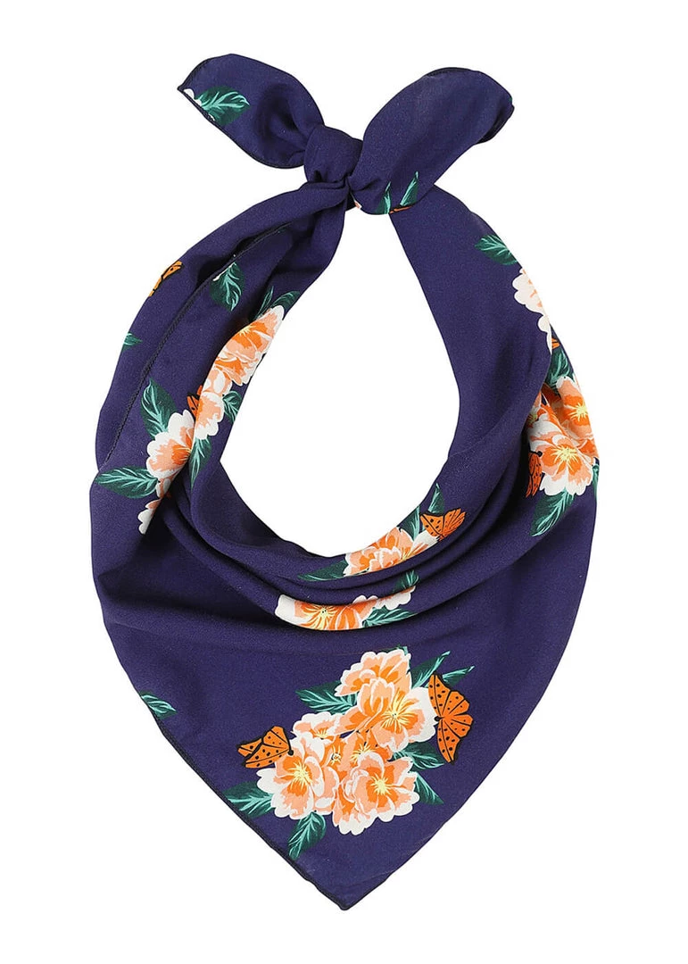New In Collectif Spring Floral 40's Scarf Navy