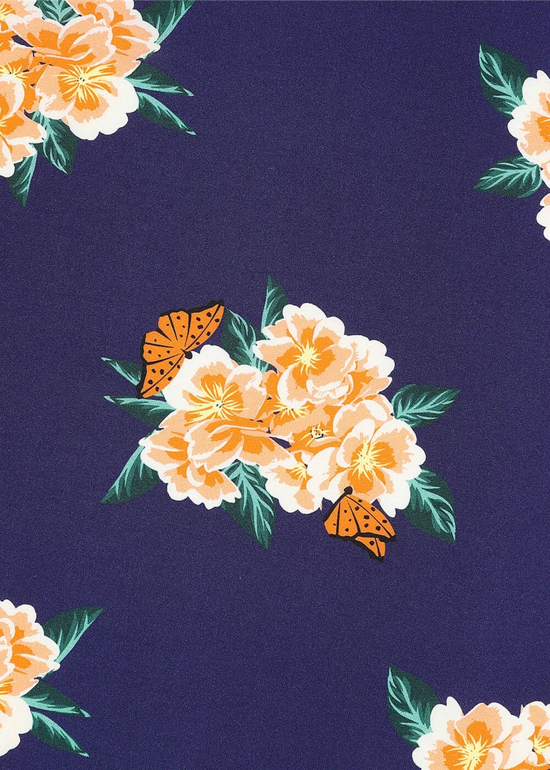 New In Collectif Spring Floral 40's Scarf Navy