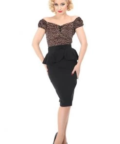Collectif Pepper Peplum 50's Pencil Skirt Black New In