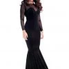 Collectif Morticia Fishtail Maxi Dress Black New In