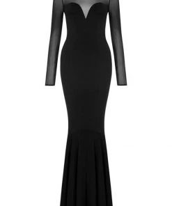 Collectif Morticia Fishtail Maxi Dress Black New In