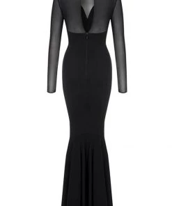 Collectif Morticia Fishtail Maxi Dress Black New In