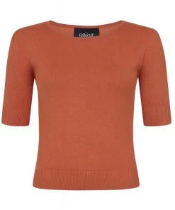 New In Collectif Chrissie Knitted 60's Plain Top Orange