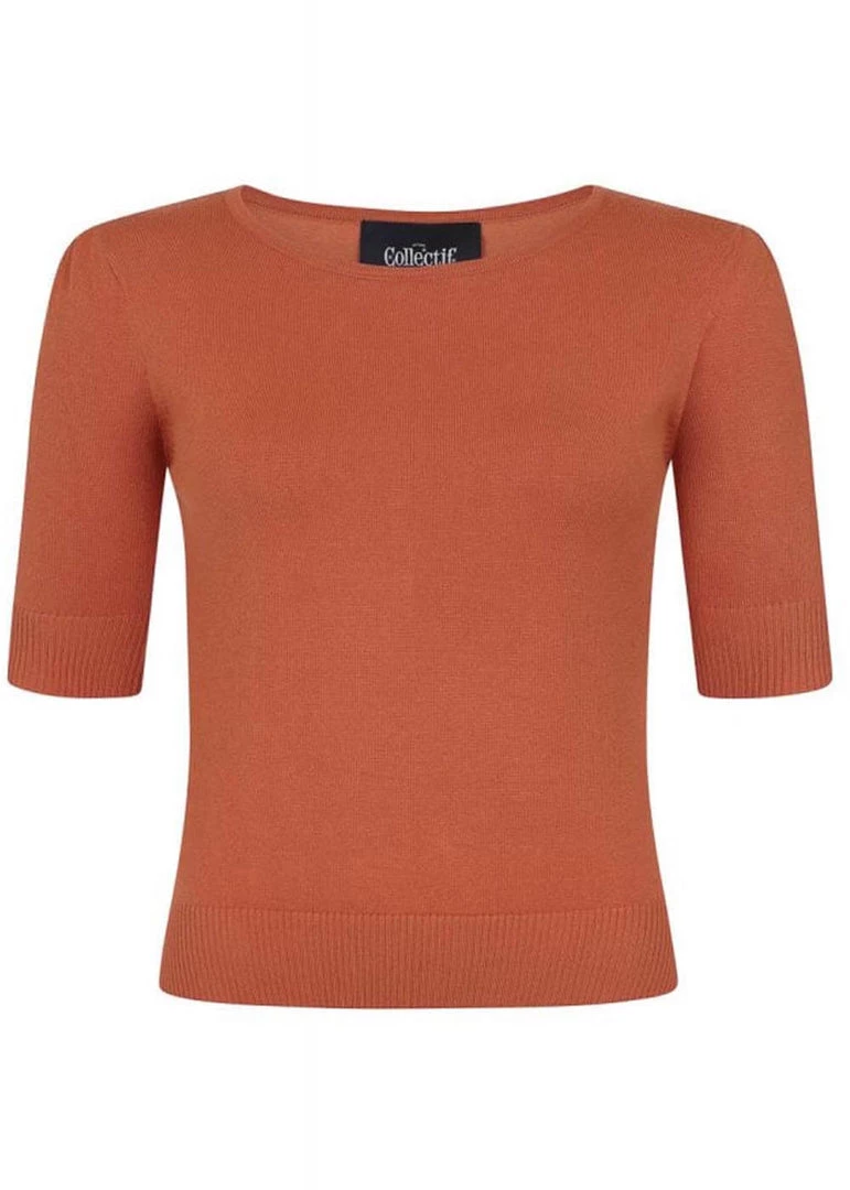 New In Collectif Chrissie Knitted 60's Plain Top Orange
