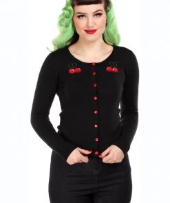Collectif Jo Cherry Love 50's Cardigan Black New In