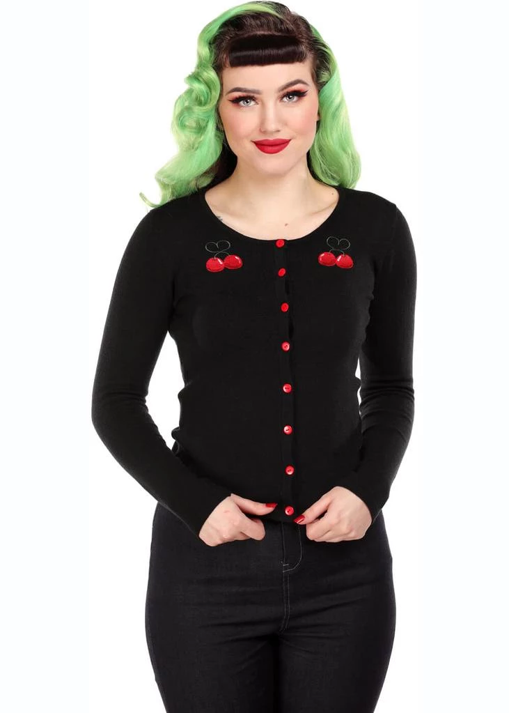 Collectif Jo Cherry Love 50's Cardigan Black New In
