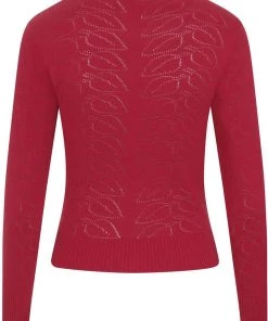 New In Collectif Leah Vintage Leaves 40's Cardigan Burgundy Red