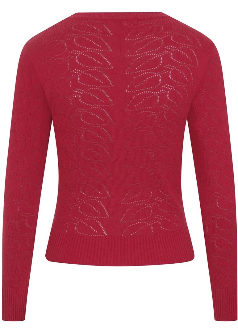 New In Collectif Leah Vintage Leaves 40's Cardigan Burgundy Red