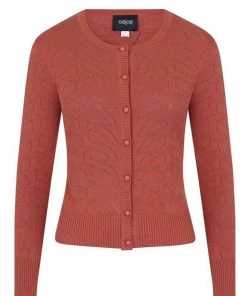 Collectif Leah Vintage Leaves 60's Cardigan Orange Colour New In