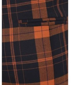 New In Collectif Bonnie Pumpkin Check 60's Trousers Black Orange