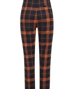 New In Collectif Bonnie Pumpkin Check 60's Trousers Black Orange