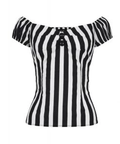New In Collectif Dolores Striped 50's Top Black White
