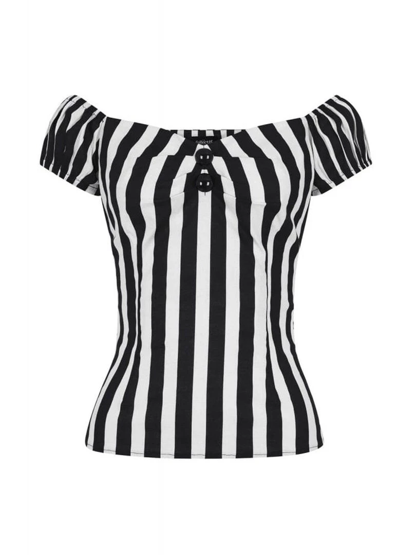 New In Collectif Dolores Striped 50's Top Black White