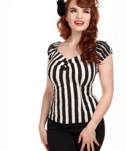 New In Collectif Dolores Striped 50's Top Black White