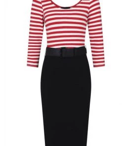 Collectif Manuela Striped 60's Pencil Dress Black Red