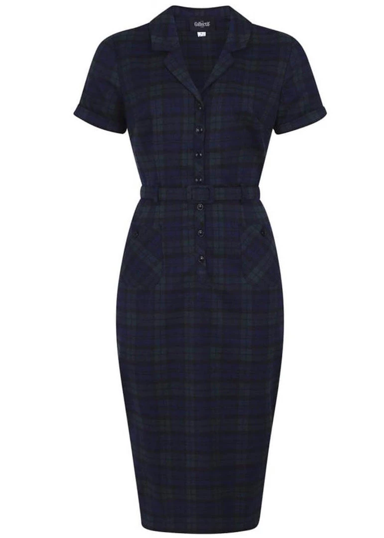 Collectif Caterina Blackwatch Check 40's Pencil Dress Multi