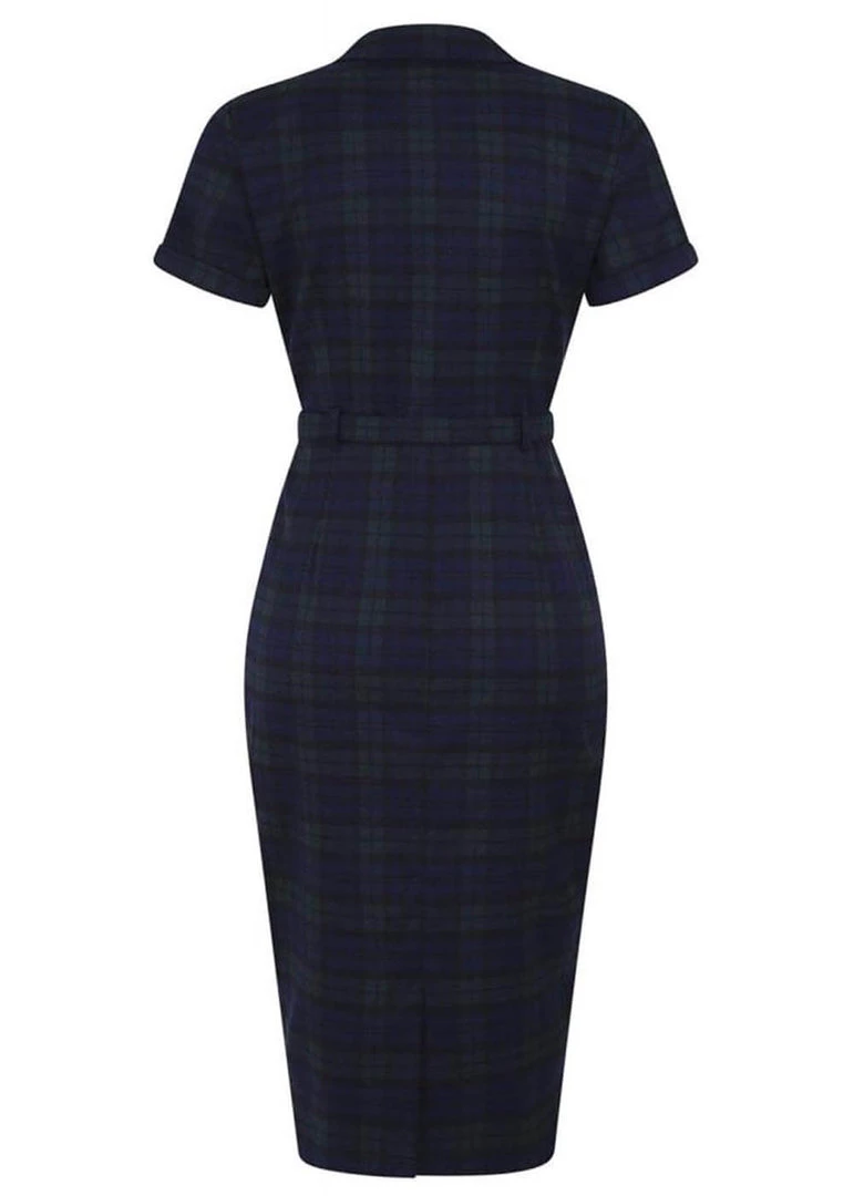 Collectif Caterina Blackwatch Check 40's Pencil Dress Multi