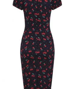Collectif Dolores Cherry Love 50's Pencil Dress Black