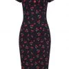 Collectif Dolores Cherry Love 50's Pencil Dress Black
