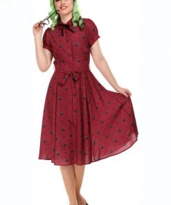 Collectif Mary Grace Polkadot Meow 40's Swing Dress Red