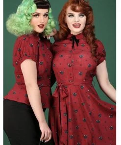 Collectif Mary Grace Polkadot Meow 40's Swing Dress Red