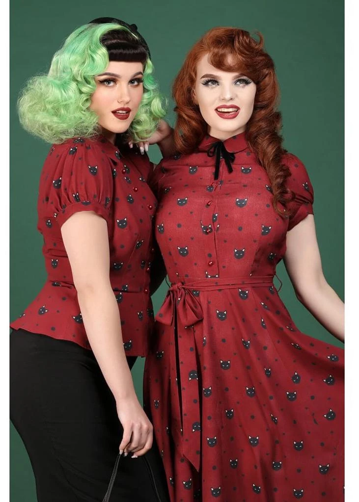 Collectif Mary Grace Polkadot Meow 40's Swing Dress Red