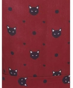 Collectif Mary Grace Polkadot Meow 40's Swing Dress Red