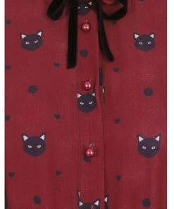 Collectif Mary Grace Polkadot Meow 40's Swing Dress Red