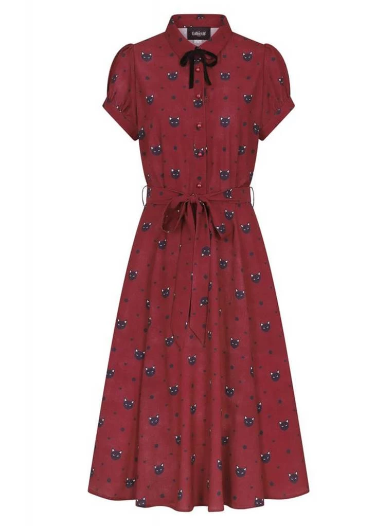 Collectif Mary Grace Polkadot Meow 40's Swing Dress Red