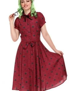 Collectif Mary Grace Polkadot Meow 40's Swing Dress Red