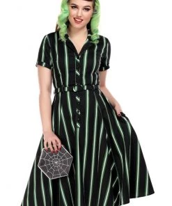 New In Collectif Caterina Witch Stripes 50's Swing Dress Black