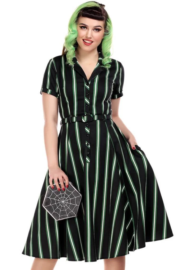 New In Collectif Caterina Witch Stripes 50's Swing Dress Black