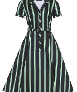 New In Collectif Caterina Witch Stripes 50's Swing Dress Black