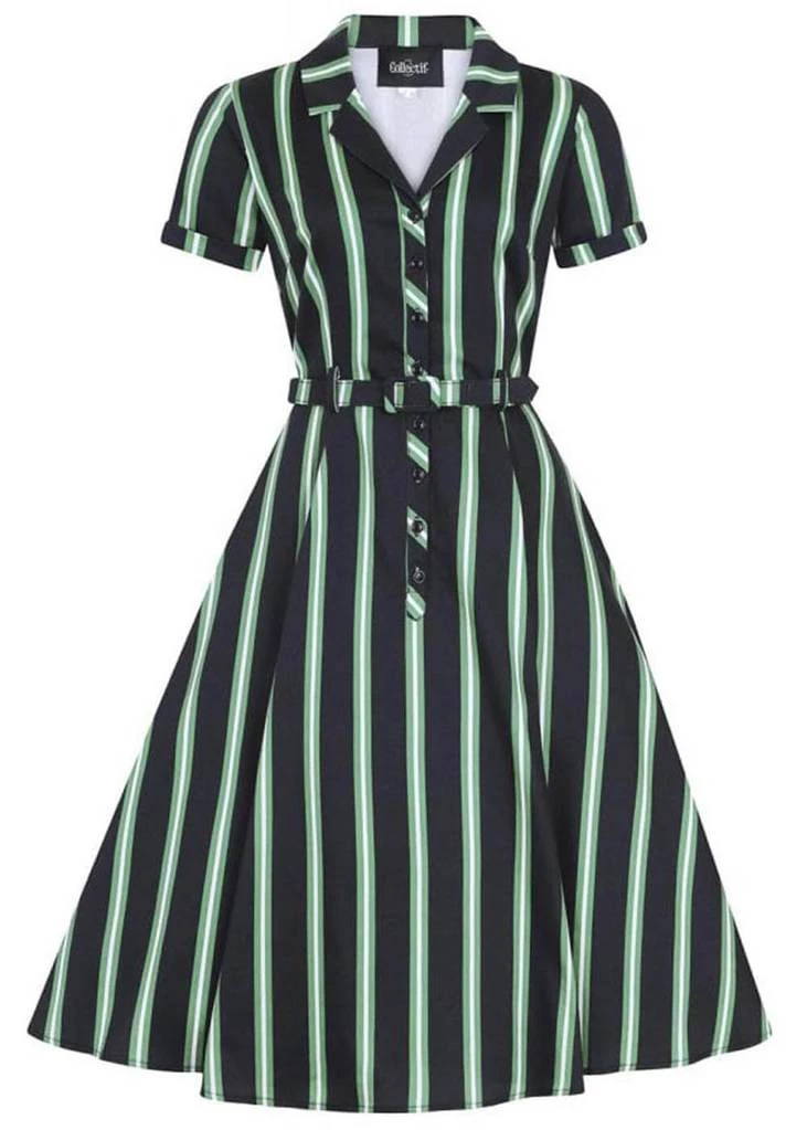 New In Collectif Caterina Witch Stripes 50's Swing Dress Black
