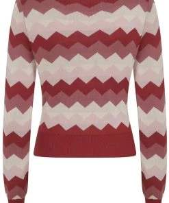 Collectif Machi Zig Zag Knitted 70's Top Red New In